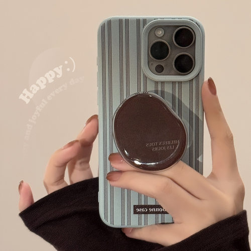 高级感ins条纹iphone16手机壳苹果17复古棕支架15pro max适用18软
