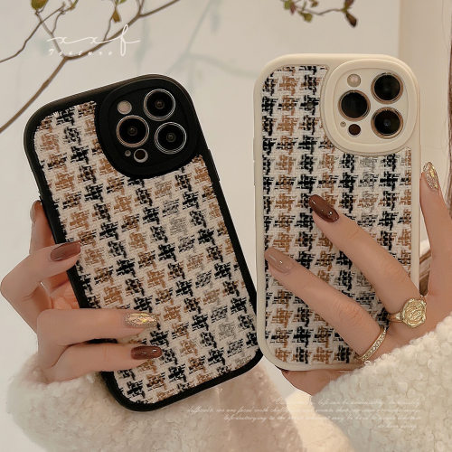 小香风iphone16苹果17手机壳18复古15pro max针织12千鸟格Xs适用