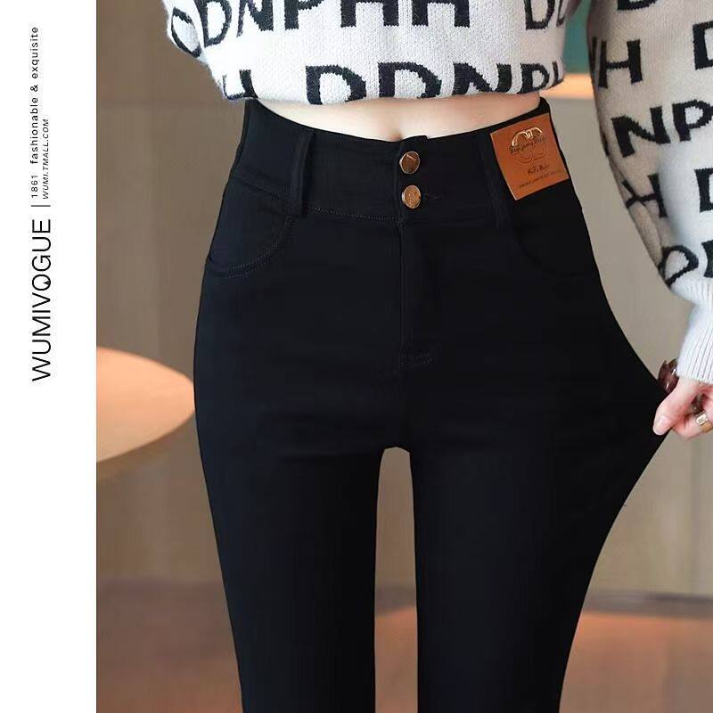 黑色打底裤女外穿高腰窄版法棍裤秋冬款小个子显瘦开叉直筒烟管裤