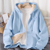 羊羔绒连帽卫衣女开衫 加绒厚外套女士冬装 秋冬衣服2024年冬季 新款