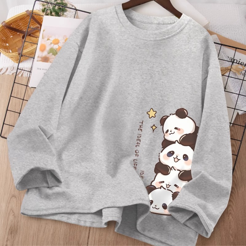 学生长袖t恤女圆领美式上衣早秋女装秋季2024新款打底衫宽松春秋