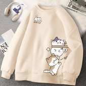 卡通印花女生早秋卫衣女秋季 无帽圆领上衣春秋薄款 2024年新款 秋装