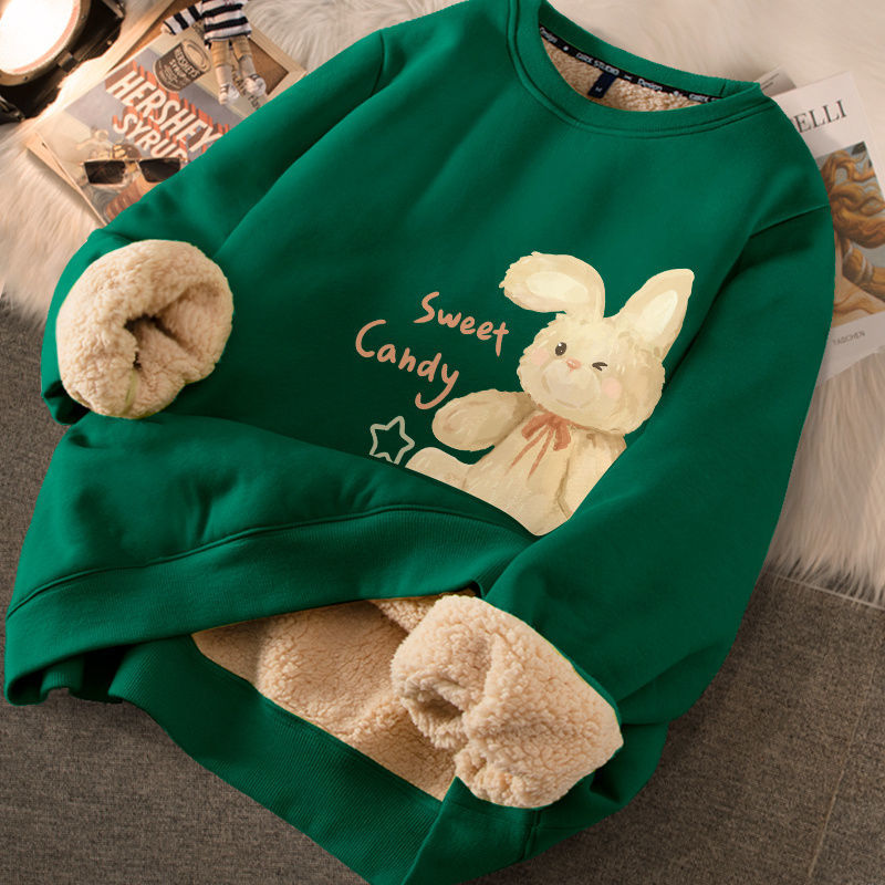 冬季2024新款羊羔绒圆领无帽上衣