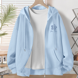 奶蓝色衣服小个子秋装 外套女2025新款 女装 上衣秋季 连帽卫衣 春秋款