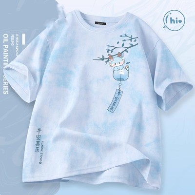 2025新款夏季女扎染学生半袖上衣