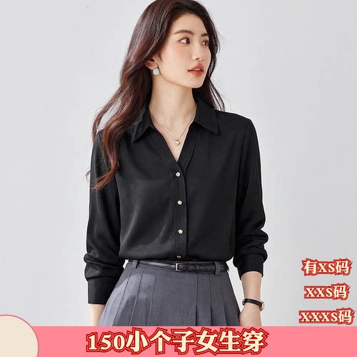 秋装矮个子女装150cm显高155XXXS加小码上衣衬衫女长袖衬衣雪纺衫