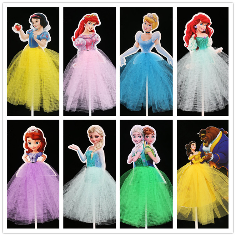 烘焙生日蛋糕装饰网纱裙子唯美冰雪白雪艾莎公主系列甜品派对插牌