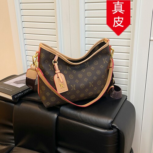 香港品牌真皮轻奢复古老花托特包