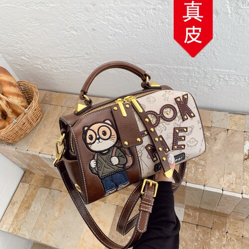香港品牌真皮撞色通勤百搭枕头包