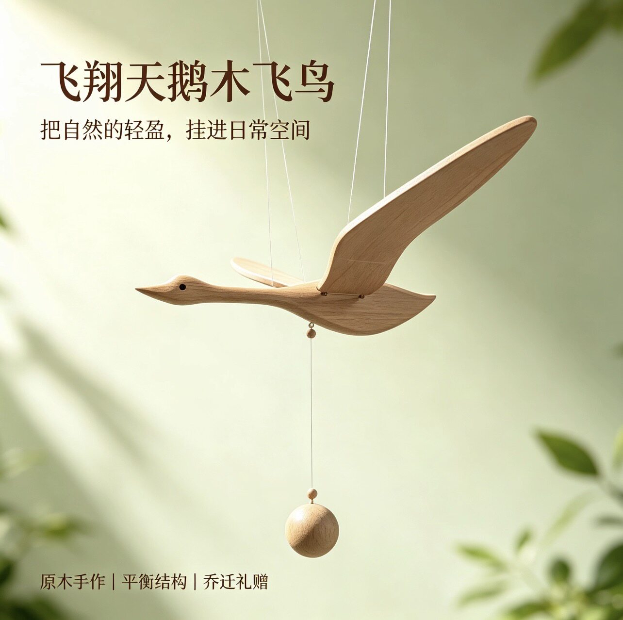 会飞的天鹅客厅阳台飘窗空中悬挂吊饰儿童房艺术创意木质飞鸟挂饰