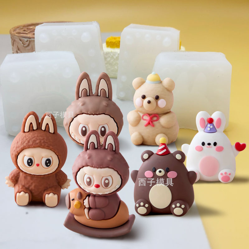 网红卡通动labubu卡皮巴拉摇摇马小兔烘焙工具巧克力石膏硅胶模具