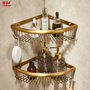 仿古浴室置物架 三角架卫生间厕所角架收纳壁挂免钉打孔 全铜欧式