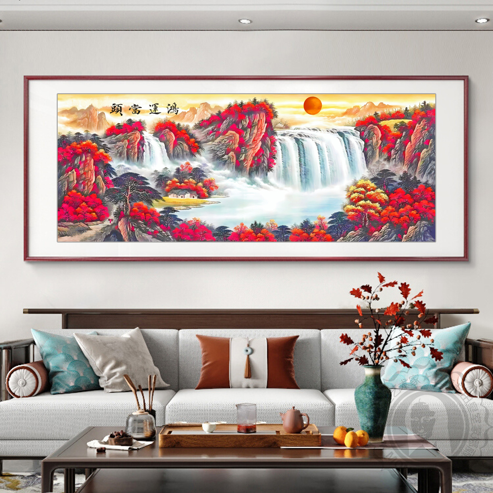 鸿运当头十字绣2024新款线绣客厅高级感旭日东升风景山水画名画