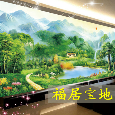 风景手工线绣客厅山水画现代中式