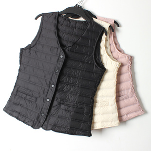 轻薄时尚 纯色背心保暖V领减龄马甲冬打底内衣坎肩 羽绒内胆女修身