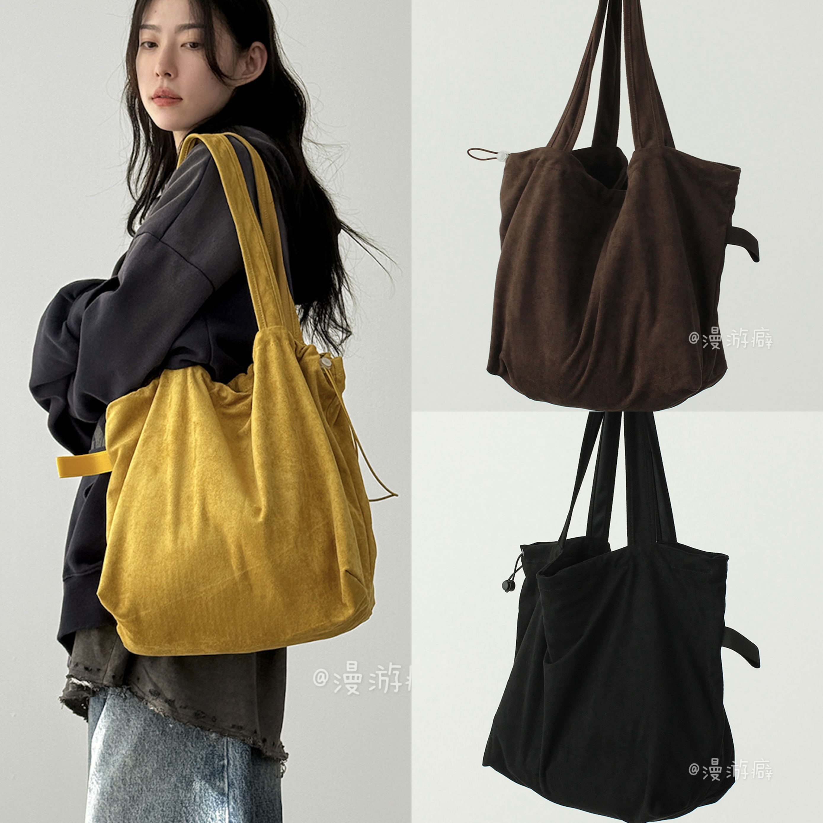 韩国秋冬新款25F/W suede sqaure shoulder bag 抽绳单肩包挎包