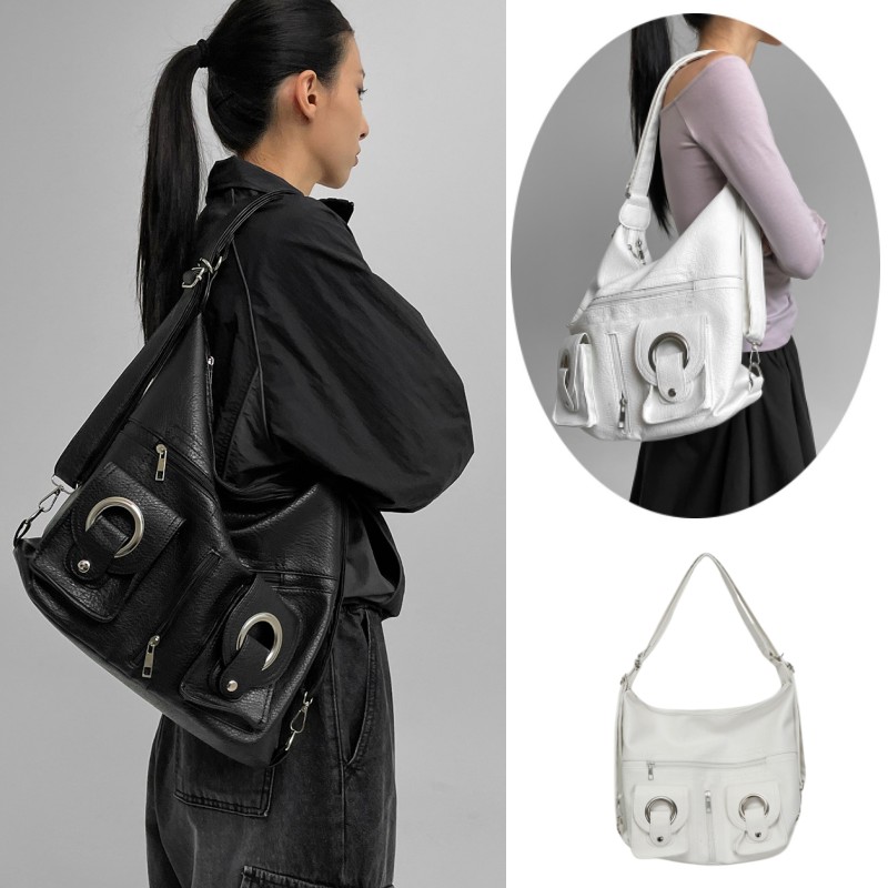 23秋韩国线上品牌BLACKUP 口袋拉链2way背法设计皮革单肩包双肩包