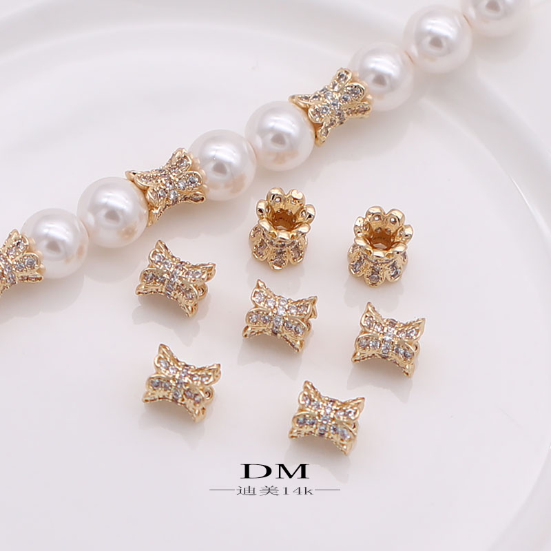 高保色14K包金满钻珠托珠帽隔珠珍珠水晶花托手工diy项链手链配件