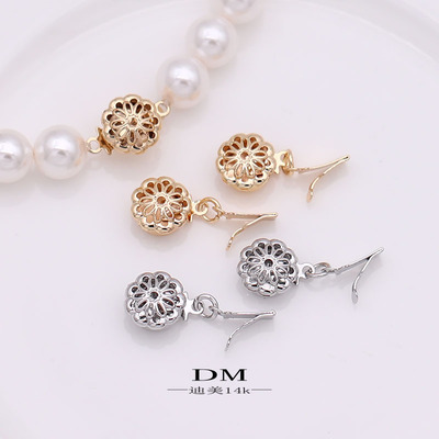 圆形插扣珍珠扣收尾吊坠扣18k保色diy仿珍珠贝珠项链手链配件迪美