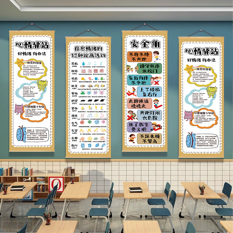 心理健康文化墙挂画幼儿园小学教室班级心理角布置装饰安全角墙贴图片