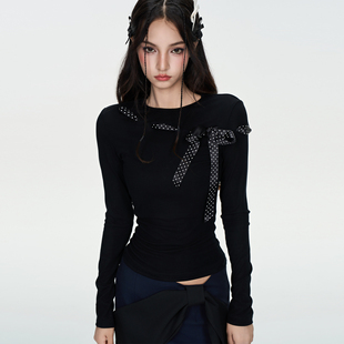 长袖 IUNAE 上衣 饰黑色修身 复古波点蝴蝶结装 LUMEN 2026早春新款