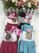 韩版 加厚针织保暖五指女士手套骑车手套 卡通分指毛线手套秋冬季