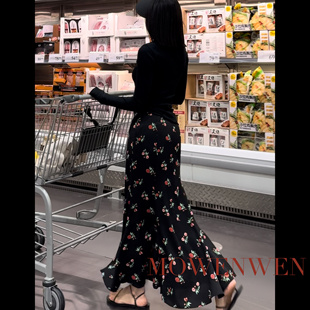 高腰包臀修身 韩系碎花半身裙女夏季 鱼尾裙长裙 红韵添香 莫文文