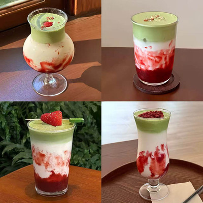 网红草莓杯冰淇淋杯透明玻璃杯奶昔杯奶茶杯咖啡饮品杯果茶水杯子
