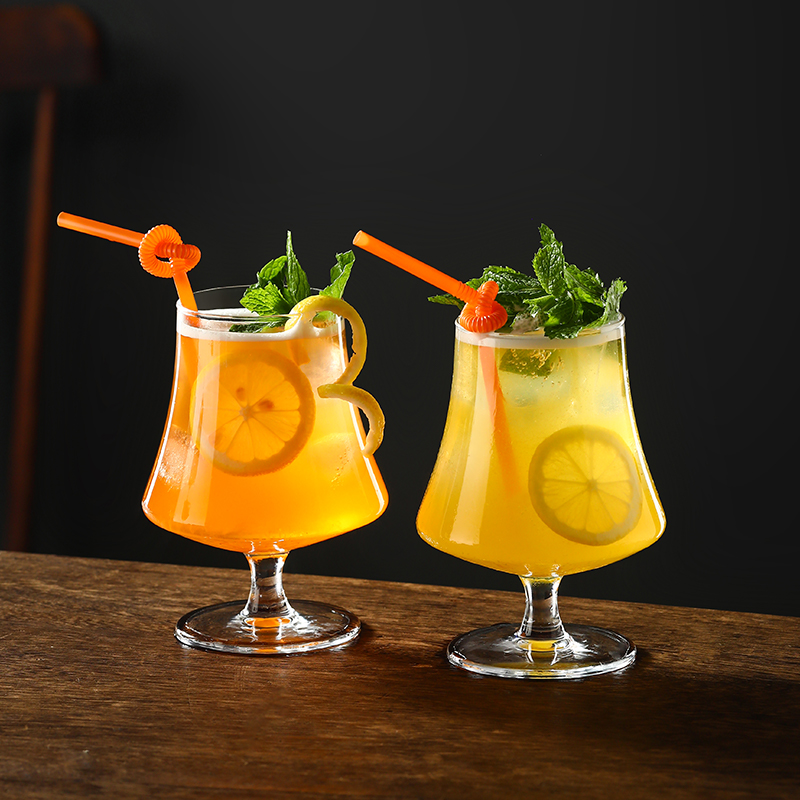 ins高脚水果茶杯玻璃杯 网红餐厅果汁气泡水杯白兰地杯冷饮料杯子