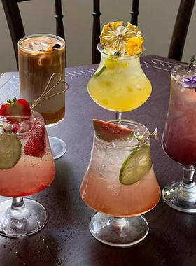 ins风网红果汁杯玻璃杯奶茶杯饮品杯饮料杯鸡尾酒杯果茶水杯子