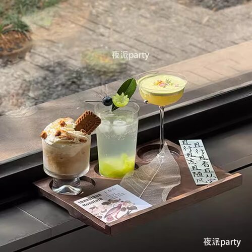 一豆三喝带孔木托盘玻璃杯套装意式浓缩陶瓷咖啡杯特调拿铁饮品杯