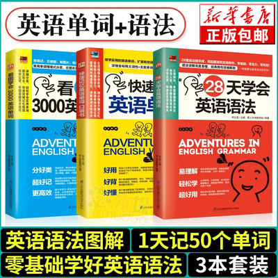 入门英语语法大全3册28天学会英语语法+看图学会3000英语单词+快速记忆英语单词口袋书 英语入门自学零基础学英语阅读书籍教程教材