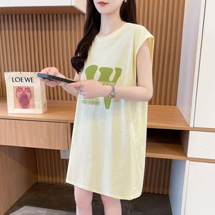 无袖 新款 洋气减龄纯棉大码 背心t恤女夏季 上衣 韩版 宽松百搭中长款