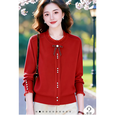 素雅订制国风 轻熟优雅|知性优雅木耳领钉珠显瘦针织衫 已售 0