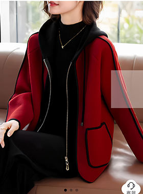 素雅订制国风轻熟优雅精品洋气本命年红色上贵夫人女士外套【SQ】