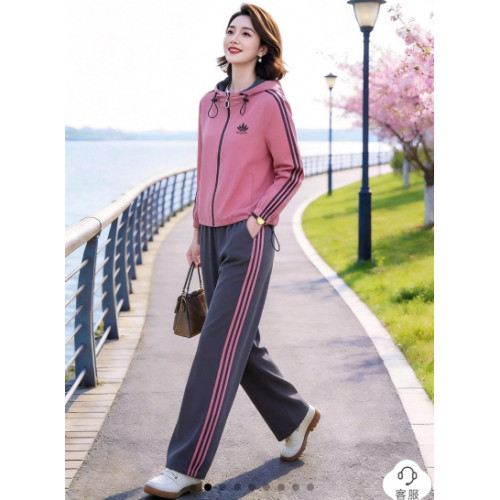 素雅订制【秀】新风尚活力连帽薄外套+松紧腰显瘦束脚裤套装【YL