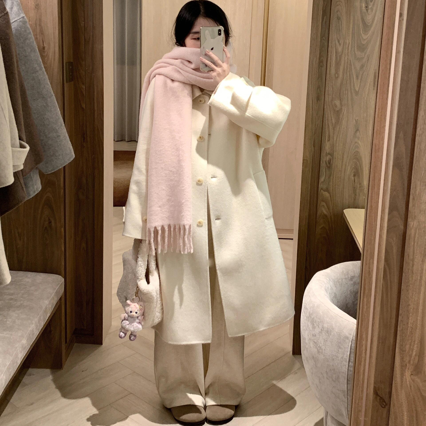 粉色围巾女冬季2025新款高级韩系