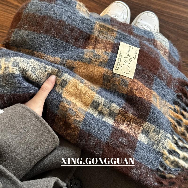 围巾女秋冬季高级氛围感2025新款格子韩系情侣冬天保暖加厚围脖男