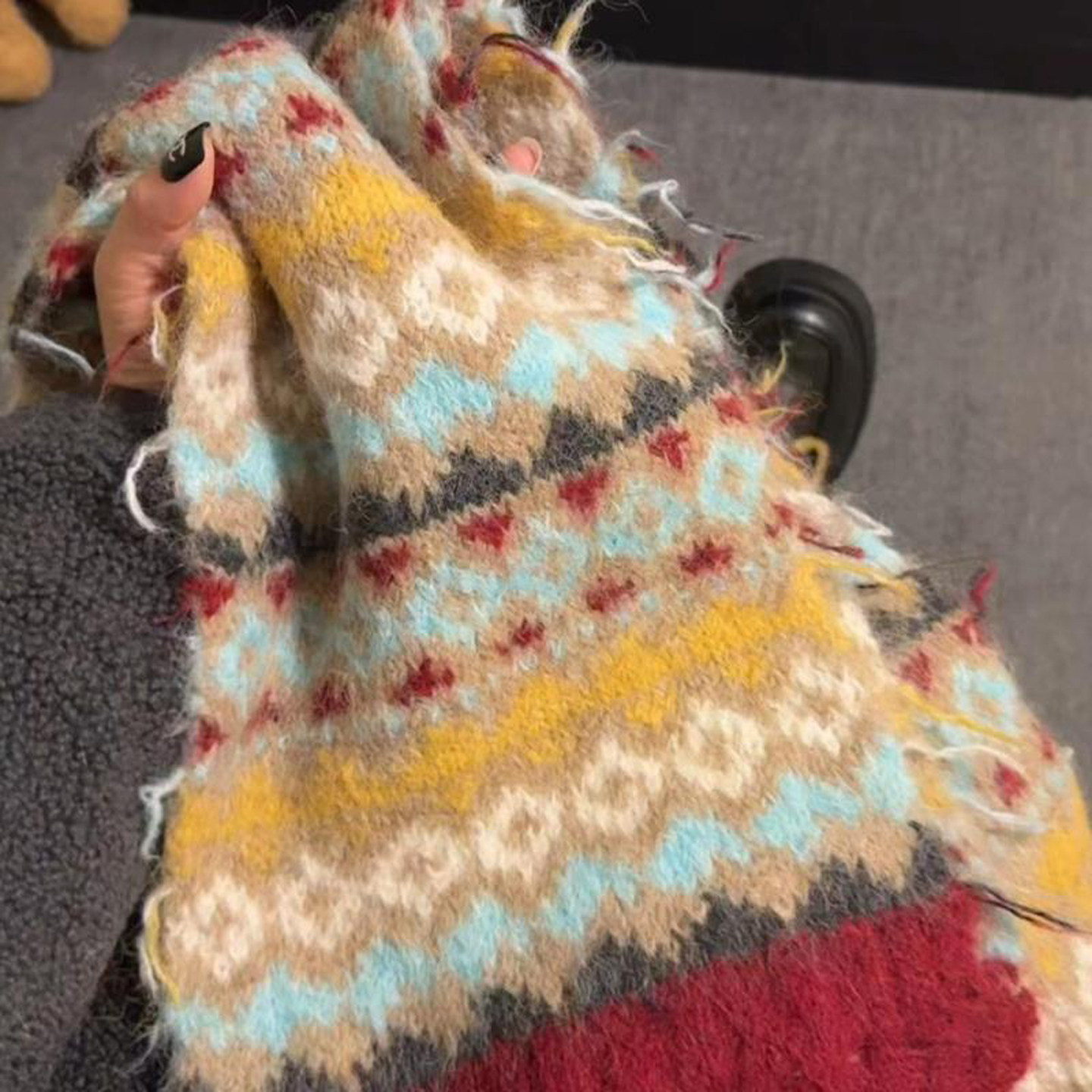 费尔岛风针织围巾女秋冬季高级感撞色加厚保暖韩系氛围感围脖学生