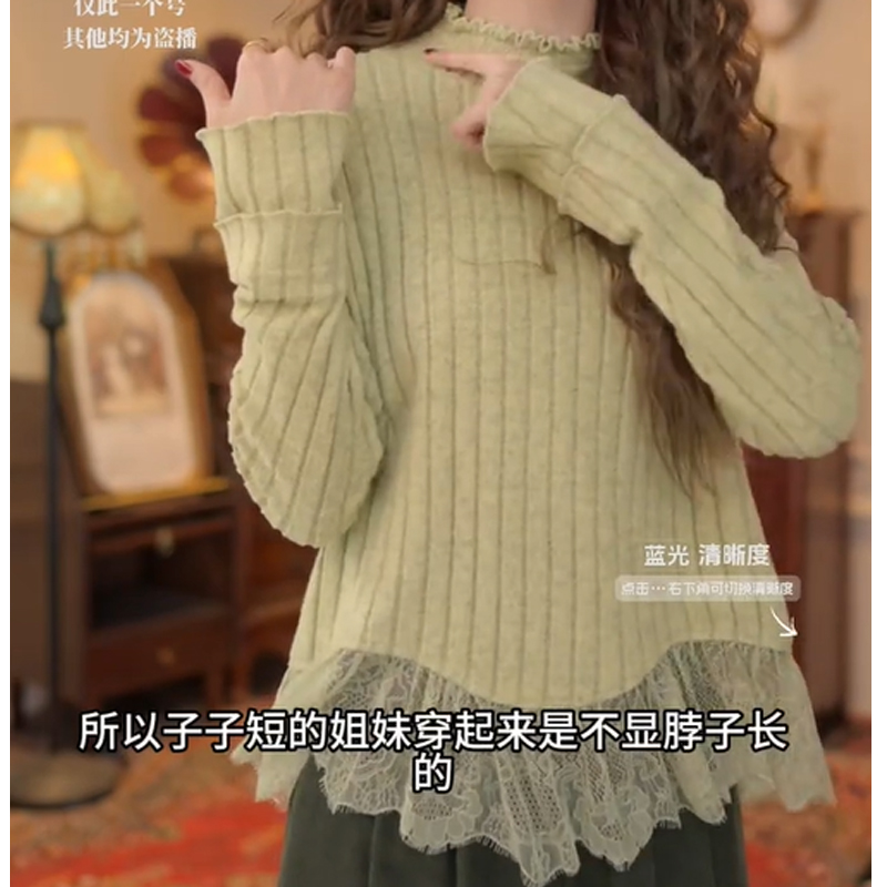 港风复古蕾丝针织小衫女秋冬上衣