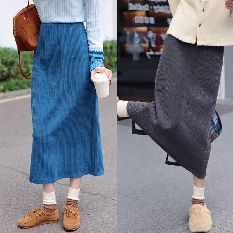港风复古纯色针织半身裙秋冬裙子