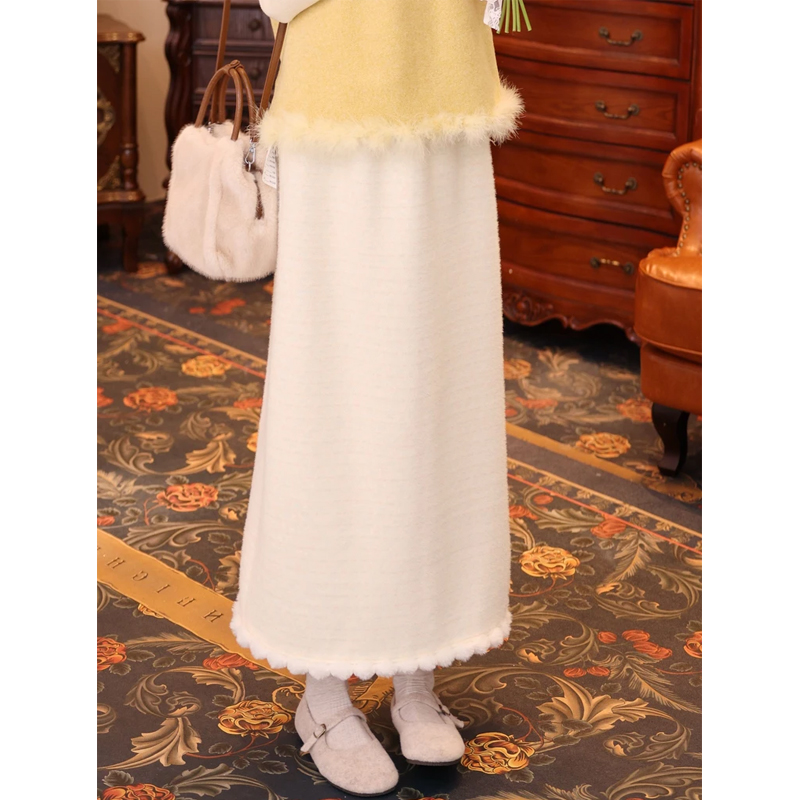 港风复古下摆花边半身裙秋冬气质