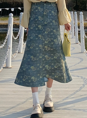 荔枝Lizhi复古港风不规则碎花半身裙女春夏季高腰气质鱼尾A字裙子