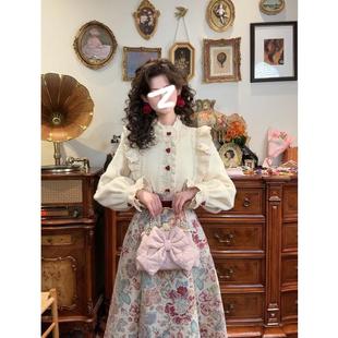 一生罗曼法式复古温柔荷叶边长袖衬衫女冬季加厚高级感气质上衣服