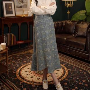 高腰不规则气质鱼尾长裙子 郑琳琦港风复古碎花A字半身裙女春夏季