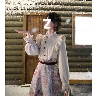 一生罗曼法式复古荷叶边长袖衬衫女冬季加厚宫廷风高级感气质上衣