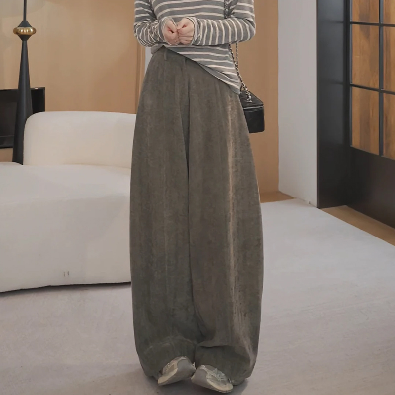 复古雪尼尔阔腿裤女秋冬宽松显瘦