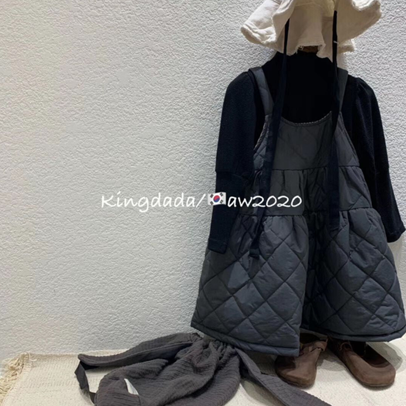 ins夹棉洋气风儿童装吊带连衣裙