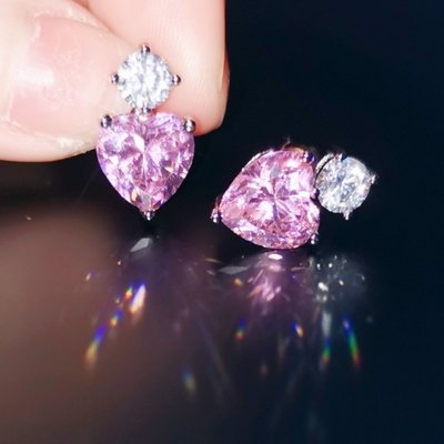 18K白金高碳钻石耳钉女S925纯银