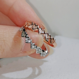 镀玫瑰金彩金戒指女 冷淡风心连心轻奢高碳钻戒指INS小众配戒饰品